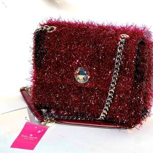 Kate Spade NWT small flap crossbody purse, cherry tinsel $339